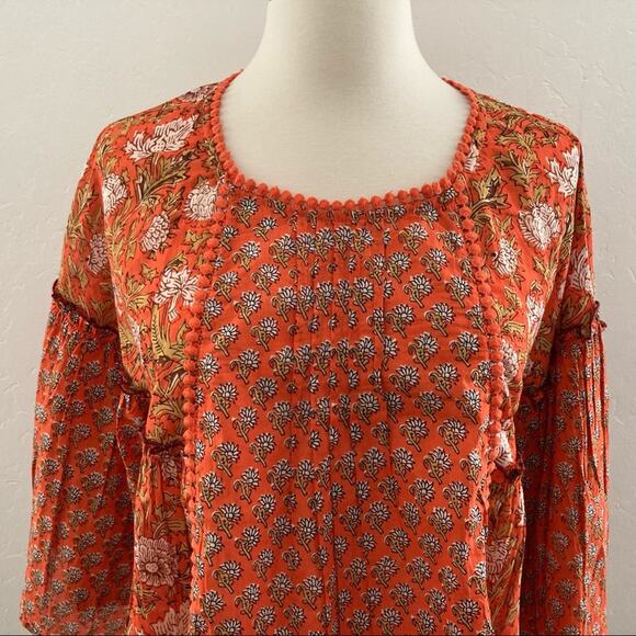 Rachel Zoe Floral Patchwork Top Cottage Peasant Prairie Boho Orange Small NWT - Picture 5 of 10